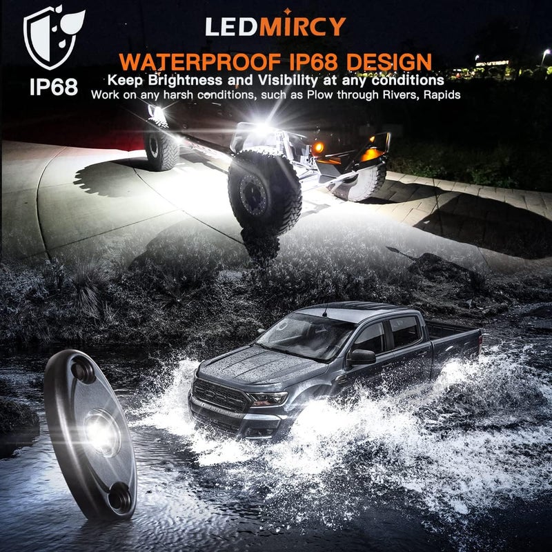 LEDMIRCY R1 Pure White LED Rock Lights 4PCS for Off Road Truck Auto Car Boat ATV SUV Waterproof High Power Neon Trail Lights Underglow Light Interior Exterior Shockproof(4PCS White) - Image 3